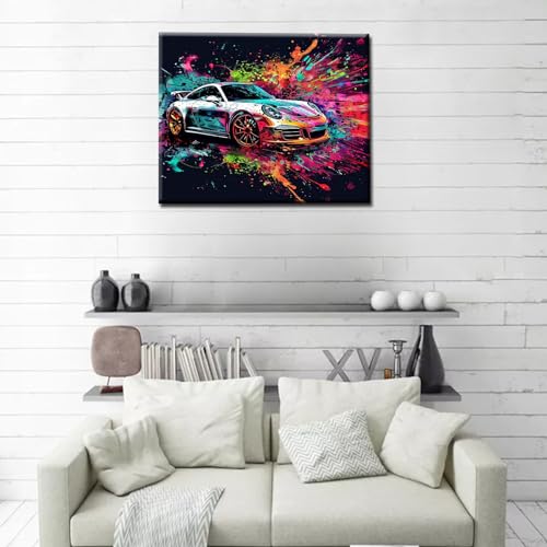 Aihonmin Racing Car Paint by Numbers Kits for Adults Beginners,Car Lovers Digital Oil Painting Kits on Canvas Painting Graffiti Car Set DIY Gift Suitable for Home Wall Decor Frameless 16''W x 20''H - Image 4