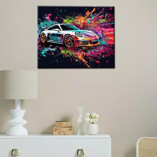 Aihonmin Racing Car Paint by Numbers Kits for Adults Beginners,Car Lovers Digital Oil Painting Kits on Canvas Painting Graffiti Car Set DIY Gift Suitable for Home Wall Decor Frameless 16''W x 20''H - Image 2