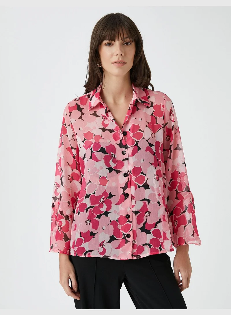 KOTON Floral Shirt Wide Long Sleeve