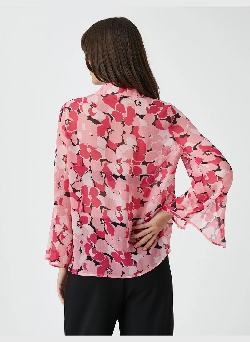 KOTON Floral Shirt Wide Long Sleeve