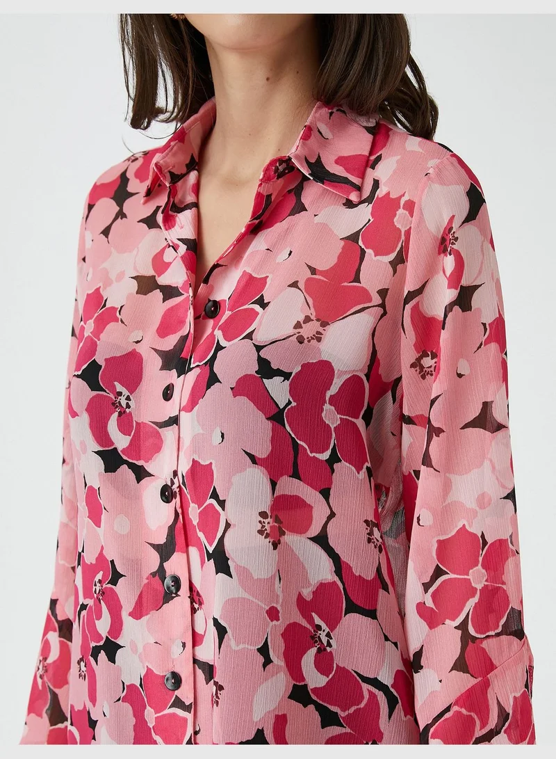 KOTON Floral Shirt Wide Long Sleeve