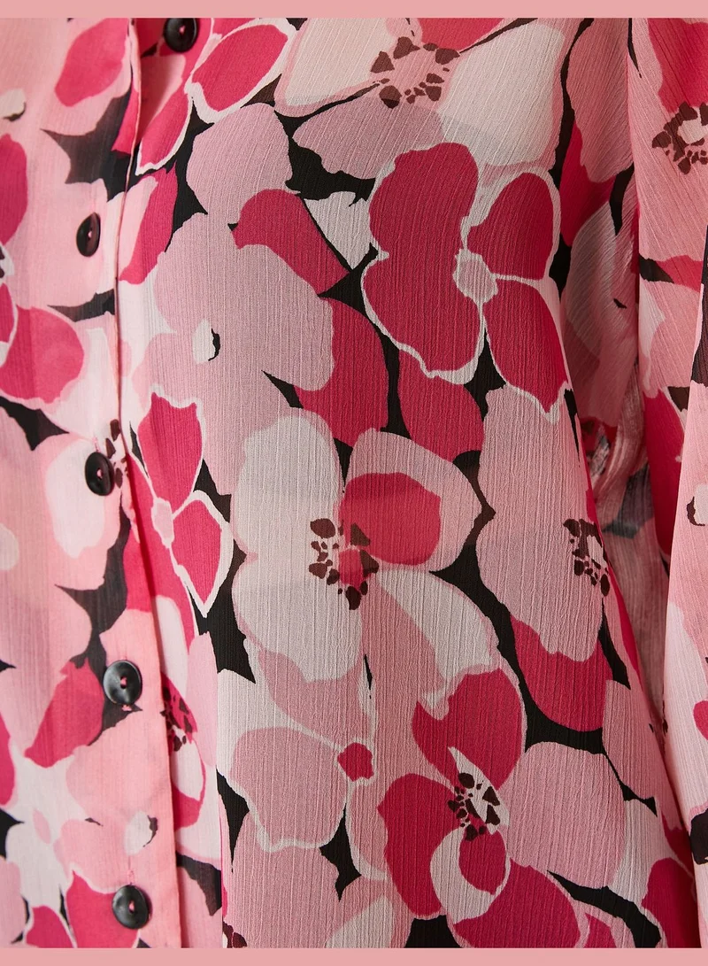 KOTON Floral Shirt Wide Long Sleeve