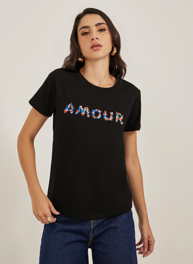 Styli Embroidered Slogan Round Neck T-Shirt - Image 2