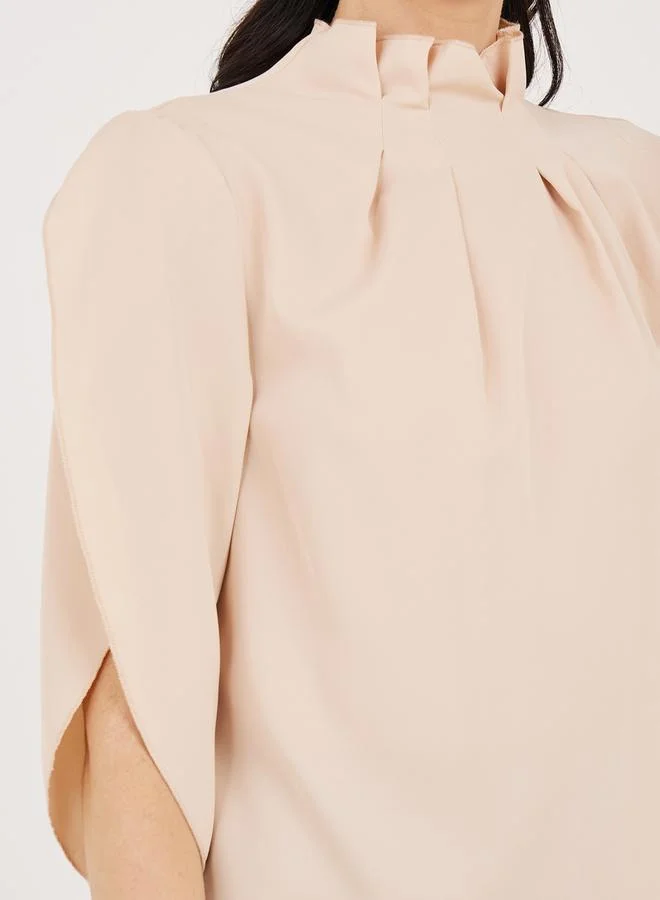 Take Two Pleated High Neck Blouse with Tulip Sleeves