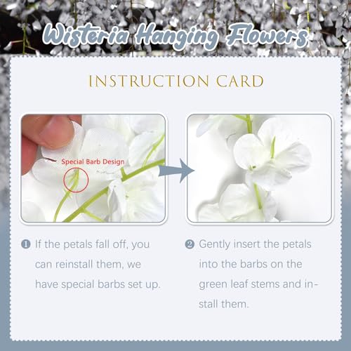 ZEBMOON 24 Pack Grey Wisteria Hanging Flowers, 3.4 Ft Fake Hanging Flowers, Artificial Wisteria Garland Vines for Wedding Room Backdrop Outdoor Patio Garden Decoration - Image 4