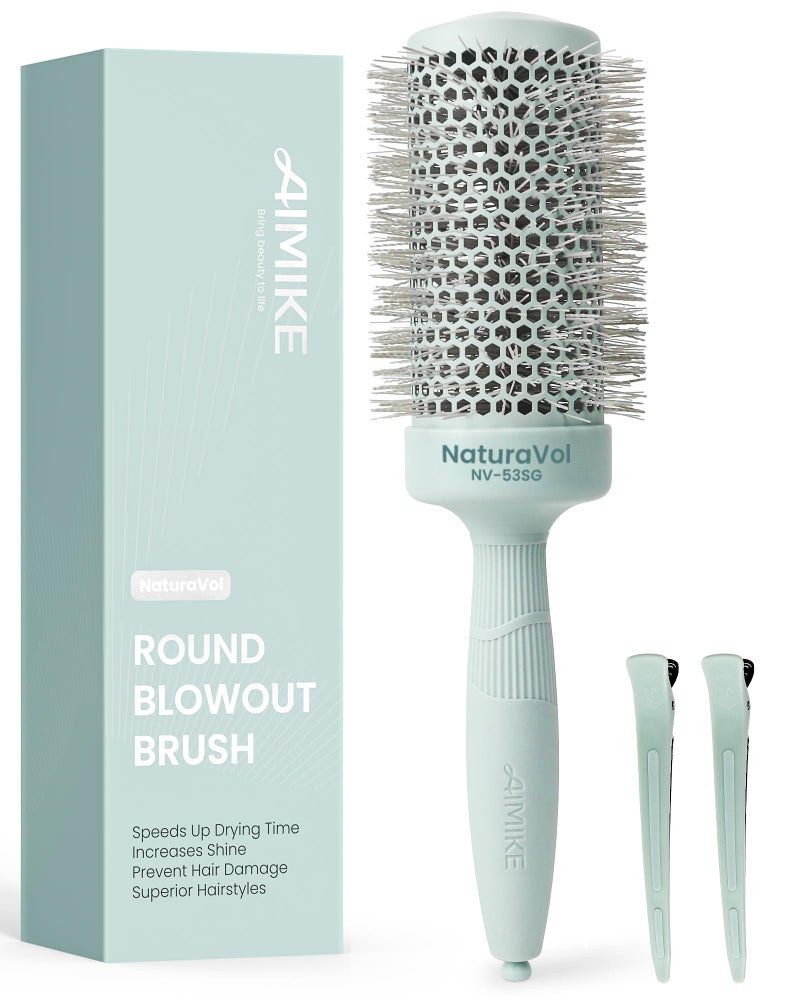 AIMIKE NaturaVol Round Brush for Blow Out, Large Round Hair Brush with Nano Thermal Ceramic Tech, for Fine Hair-Friendly Blow Drying & Styling at Home, Maximum Volume Shine-2.1" Barrel, 3" w/Bristle - Image 1