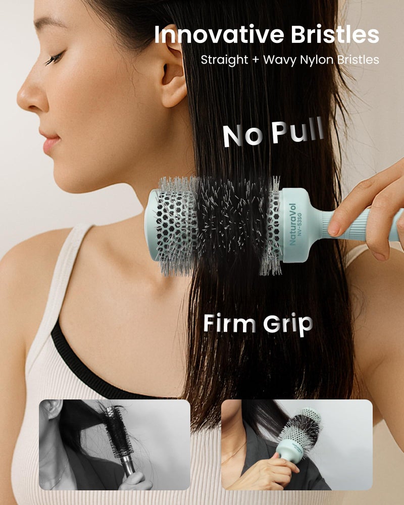 AIMIKE NaturaVol Round Brush for Blow Out, Large Round Hair Brush with Nano Thermal Ceramic Tech, for Fine Hair-Friendly Blow Drying & Styling at Home, Maximum Volume Shine-2.1" Barrel, 3" w/Bristle - Image 5