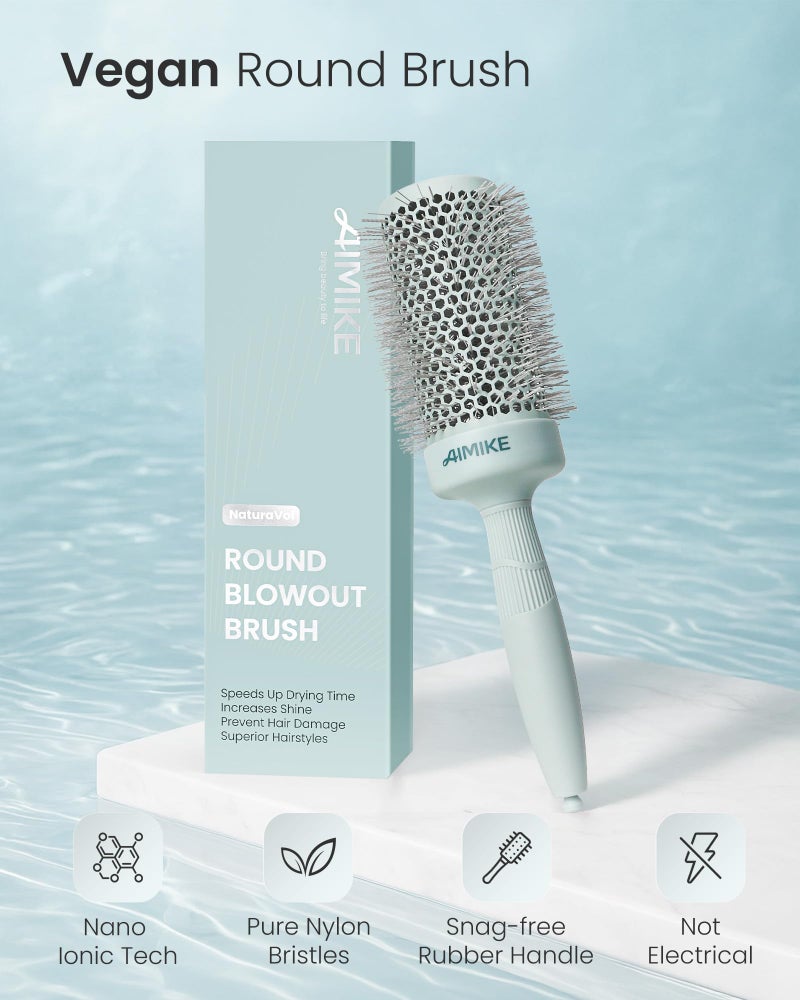 AIMIKE NaturaVol Round Brush for Blow Out, Large Round Hair Brush with Nano Thermal Ceramic Tech, for Fine Hair-Friendly Blow Drying & Styling at Home, Maximum Volume Shine-2.1" Barrel, 3" w/Bristle - Image 4