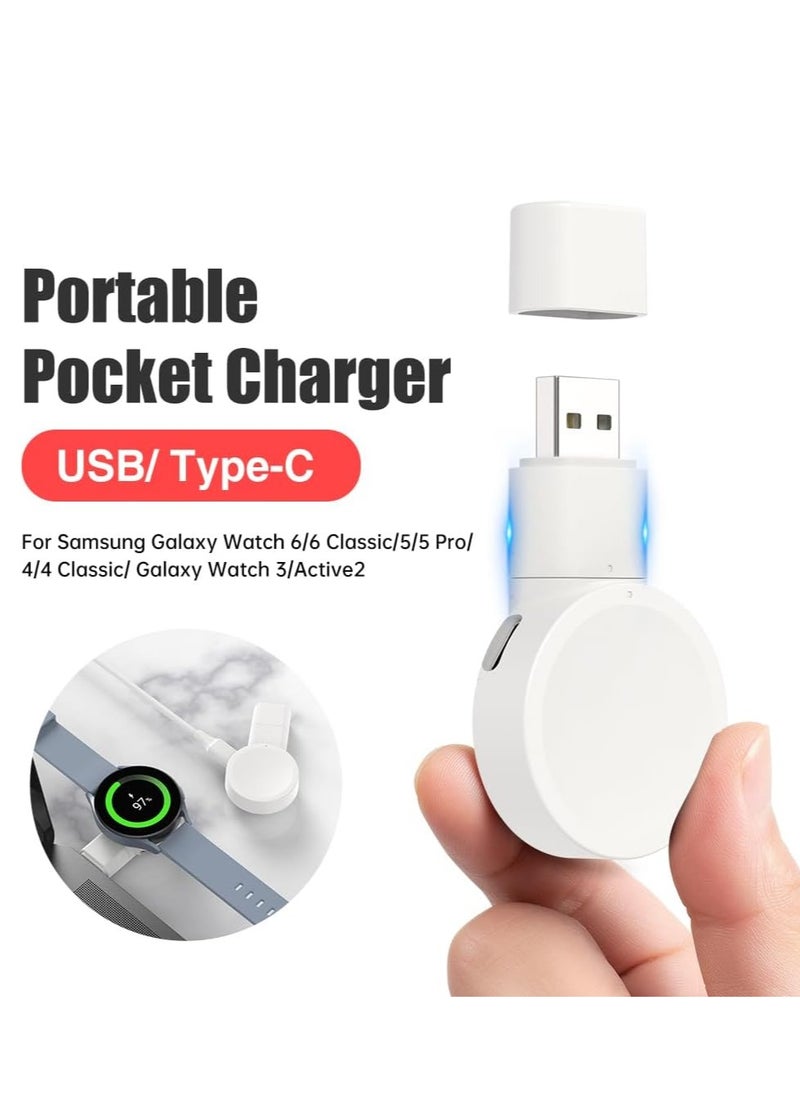 Excefore - Portable Galaxy Watch Charger, USB Type-C Portable Charger for Samsung Galaxy Watch6/5/5Pro/4/4Classic/Active2 Wireless Smart Watch Accessories Rotatable Dual Charging Mode Adapter - Image 1