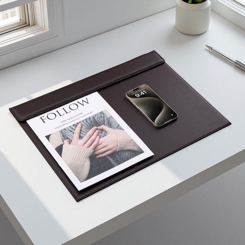 KINGFOM 18''x14'' Large Rectangle A3 Desk Writing & Drawing Desk Pad &Board Table Protector Mat with Paper Clip on Top Brown - Image 4