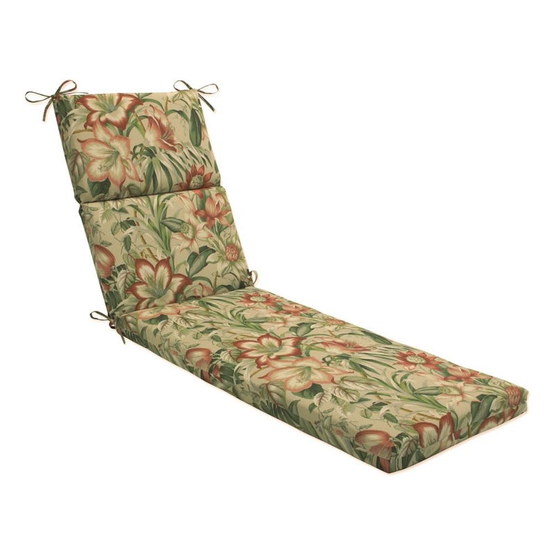 Pillow Perfect Tropic Floral IndoorOutdoor Split Back Chaise Lounge Cushion with Ties Plush Fiber Fill Weather and Fade Resistant 725 x 21 Tan Botanical Glow 1 Count