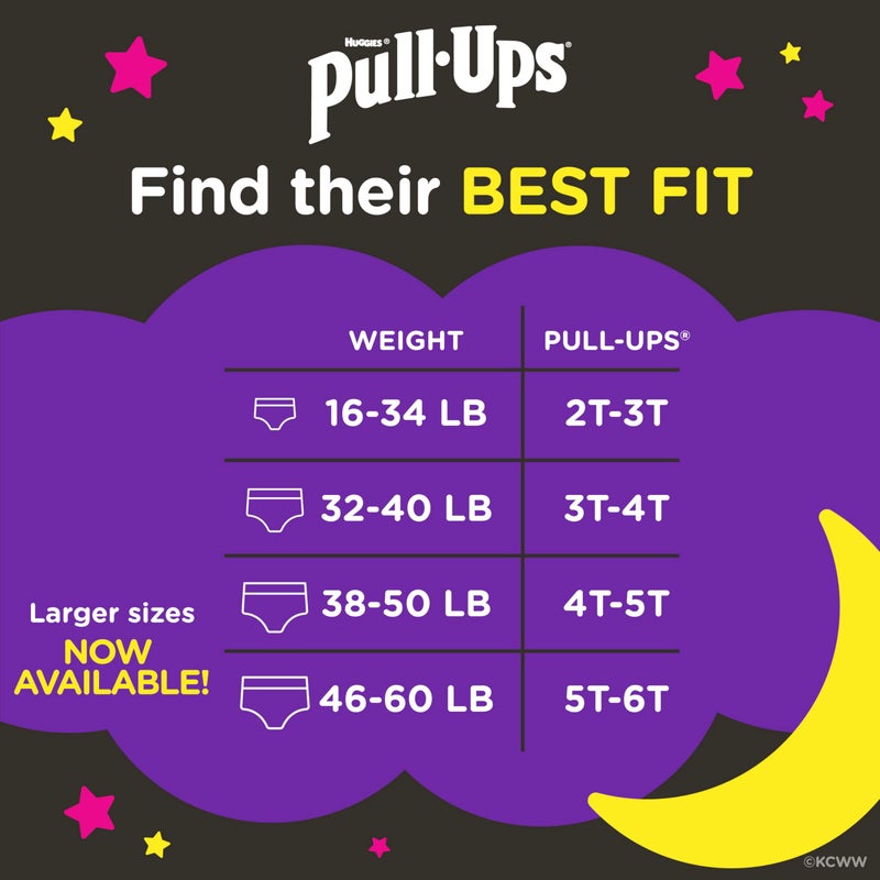 Pull-Ups Girls' Nighttime Potty Training Pants, Training Underwear, 3T-4T (32-40 lbs), 60 Ct - Image 2