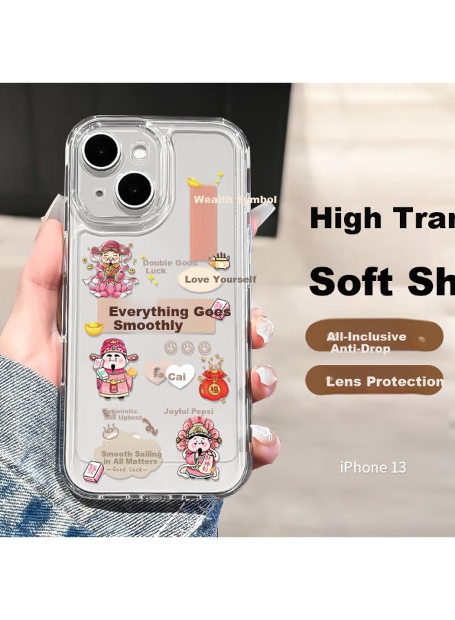 Inkaida Yingkaida Apple 13 Phone Case New Year Edition Iphone 13 Protective Cover Full Package Creative Soft Shell Anti-fall Skin-friendly Men And Women Transparent Colorful Painting Protective Case - Image 1