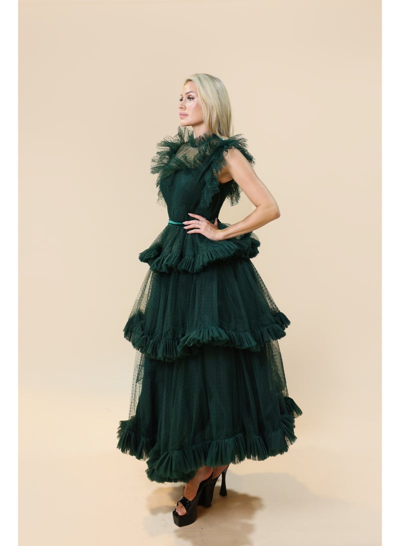 FAIZ COUTURE Elegant Ruffled Dress with Layered Tulle Design - Image 1