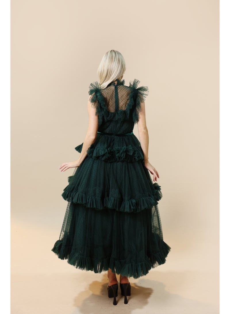 FAIZ COUTURE Elegant Ruffled Dress with Layered Tulle Design - Image 4
