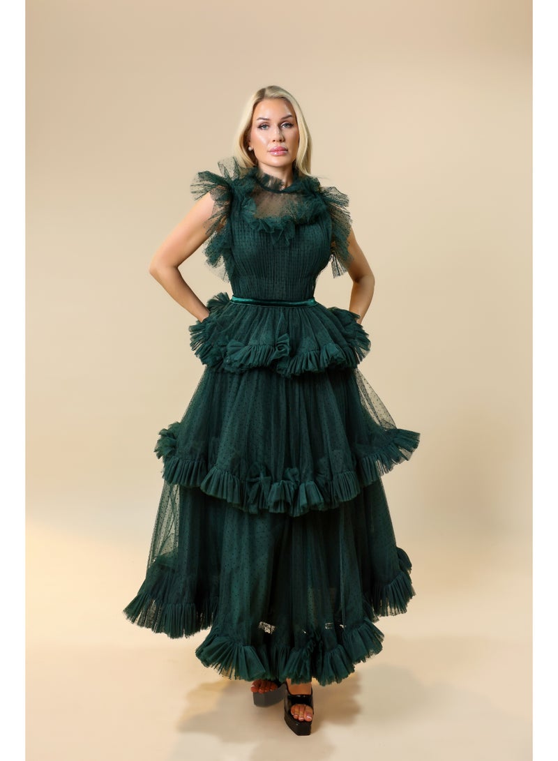 FAIZ COUTURE Elegant Ruffled Dress with Layered Tulle Design - Image 3
