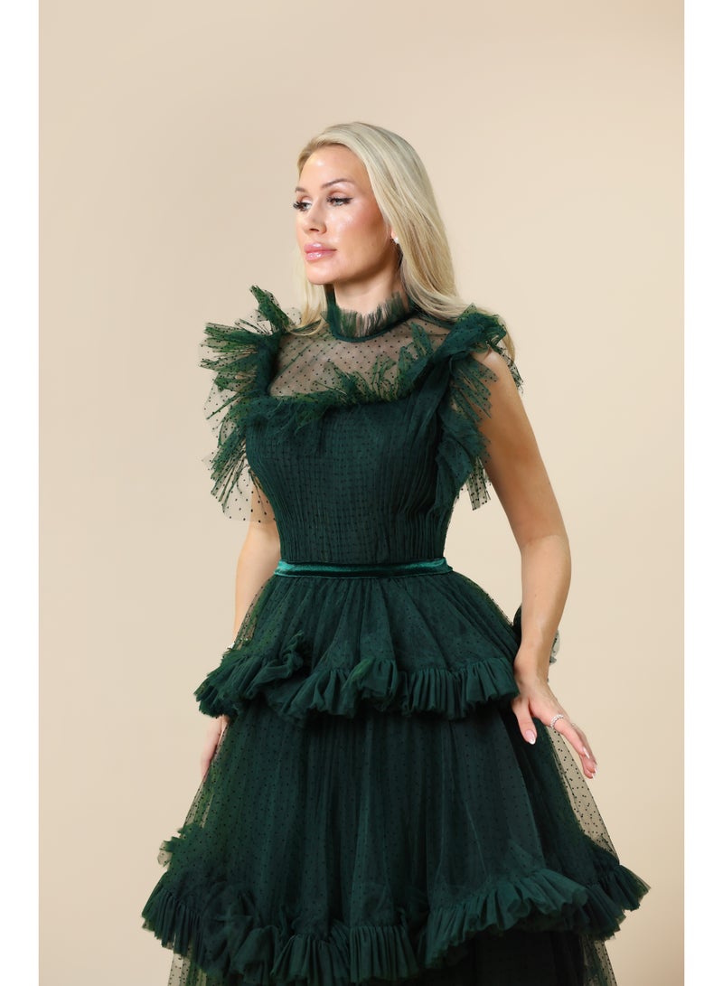FAIZ COUTURE Elegant Ruffled Dress with Layered Tulle Design - Image 2