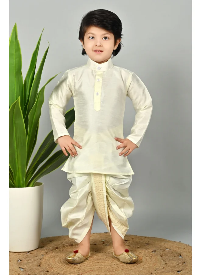 BT DEZINES Boys Cream Kurta Dhoti Set with Waistcoat