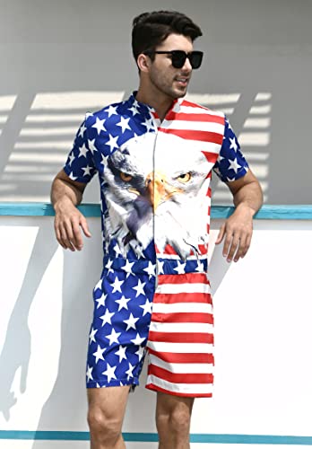 RAISEVERN Men's Rompers Male Zipper Jumpsuit Shorts Flag Independence Day 4th of July One Piece Romper Slim Fit Bro Short Sleeve Shirt Outfits - Image 5