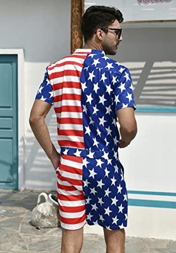 RAISEVERN Men's Rompers Male Zipper Jumpsuit Shorts Flag Independence Day 4th of July One Piece Romper Slim Fit Bro Short Sleeve Shirt Outfits - Image 3