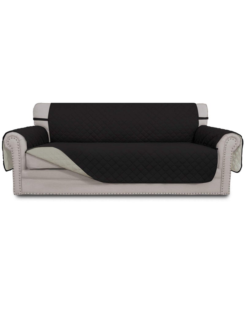Easy-Going EasyGoing 4 Seater Sofa Slipcover Reversible Sofa Cover Water Resistant Couch Cover with Foam Sticks Elastic Straps Furniture Protector for Pets Children Dog Cat XXLarge BlackBeige 