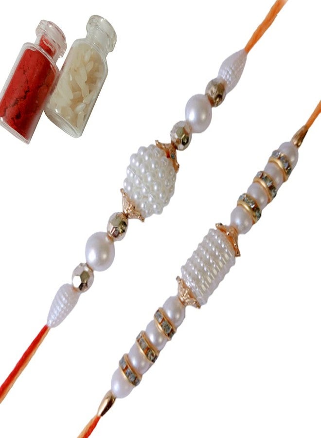 TreasureBox Handcrafted Traditional Raksha Bandhan Rakhi for Brother 2 Pcs Set (2 Rakhi & Roli Tika Set in Velvet Pouch Packing) (Pair 4) - Image 1