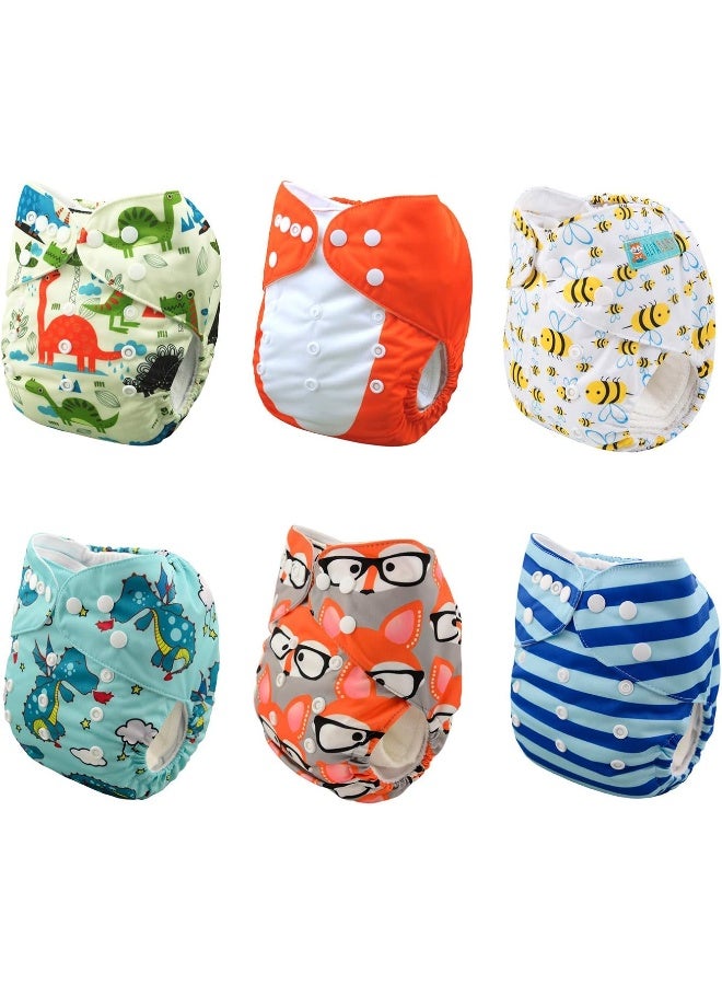 ALVABABY 6 Pack Cloth Diaper with 12 Inserts One Size Adjustable Washable Reusable Diaper Cover for Baby Girls and Boys - Image 2