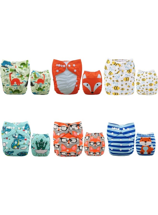 ALVABABY 6 Pack Cloth Diaper with 12 Inserts One Size Adjustable Washable Reusable Diaper Cover for Baby Girls and Boys - Image 1