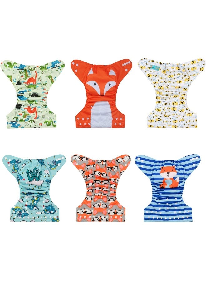 ALVABABY 6 Pack Cloth Diaper with 12 Inserts One Size Adjustable Washable Reusable Diaper Cover for Baby Girls and Boys - Image 3