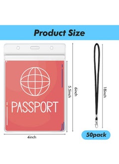 Patelai 4 X 6 Inch Clear Passport Holders With Lanyard Extra Large Pvc Card Holder Waterproof Name Badge Holder For Cruise Vacation Credit Card Plane Ticket Receipt(Black 50 Pcs)  - Image 2
