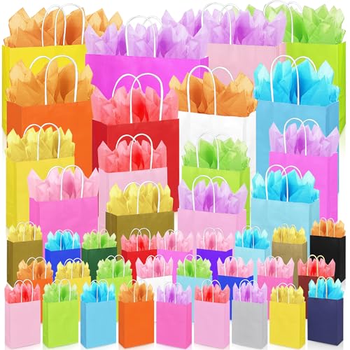 KEEPARTY 84 PCS Assorted Sizes Gift Bags with Handles 42 Gift Bags 4 Sizes 20 Colors 42 Tissue Papers 6 Color for Birthday Bridal Shower Christmas Party - Image 1