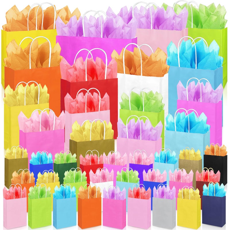 KEEPARTY 84 PCS Assorted Sizes Gift Bags with Handles 42 Gift Bags 4 Sizes 20 Colors 42 Tissue Papers 6 Color for Birthday Bridal Shower Christmas Party - Image 2