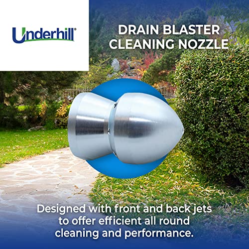Underhill Drain Blaster Hose Cleaner Nozzle, Sewer Jetter, Washer, High Pressure Hose Attachment Tip, 70 PSI, 3/4-Inch Female Hose Thread Inlet, DN-75 - Image 2