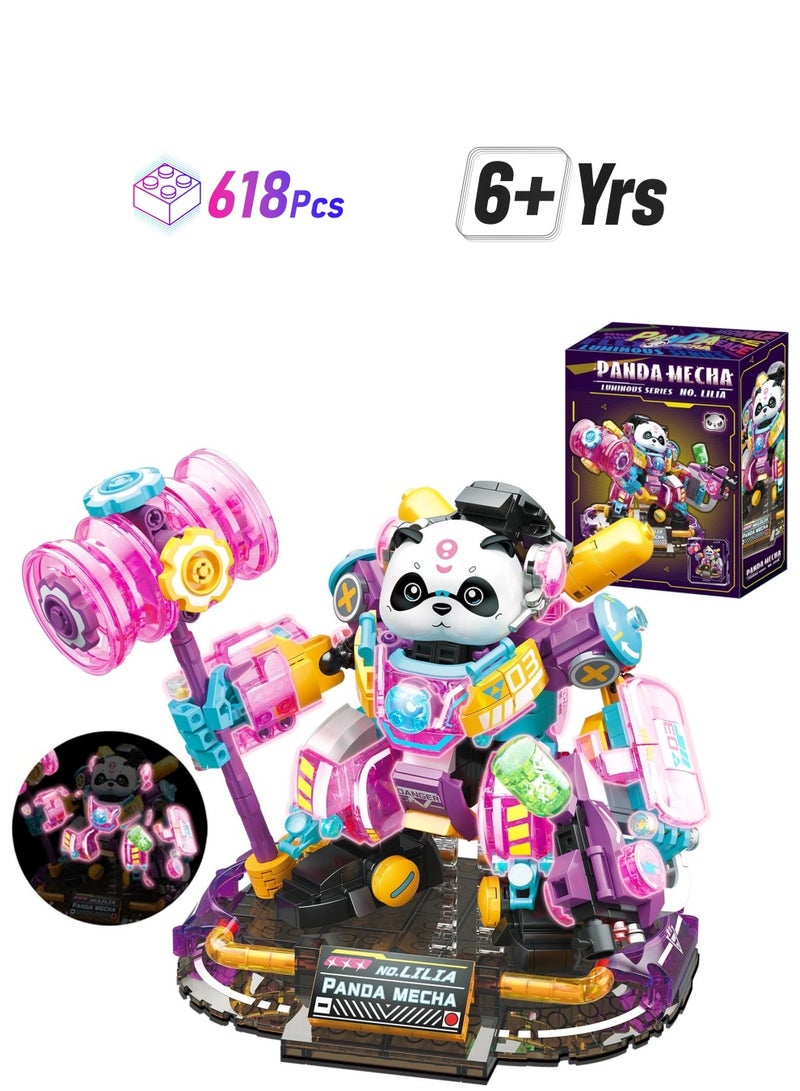 Panda Building Blocks Set, 618 pcs Luminous Friends Animals Micro Mini Mecha Building Bricks Kit, Cute Animal Figures Toy for Adults and Kids, Party Favor for Boys Girls Aged 6+ - Image 1