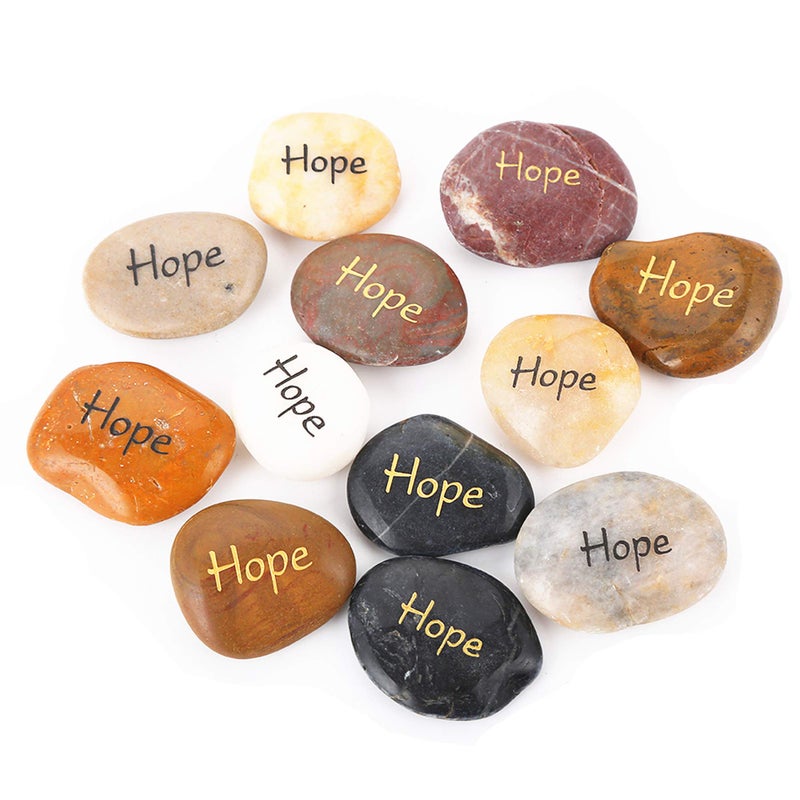 ROCKIMPACT RockImpact 12PCS Hope Stones Engraved Inspirational Positive Tumble Palm Stones Reiki Chakra Recovery Gratitude Gift Balancing Word Rocks Bulk Lot 