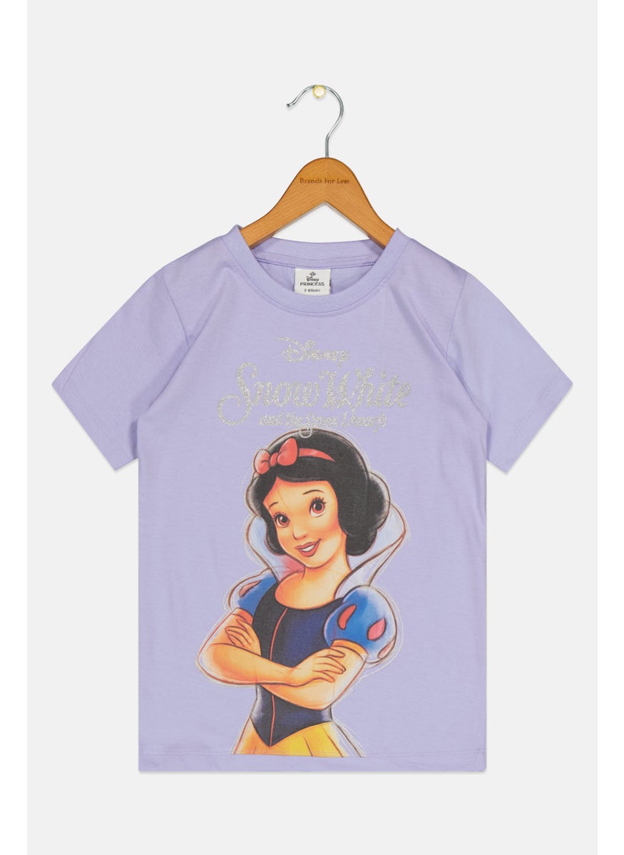 Disney Princess Kids Girl Crew Neck Short Sleeves Graphic Print T-Shirt, Lavender  - Image 1