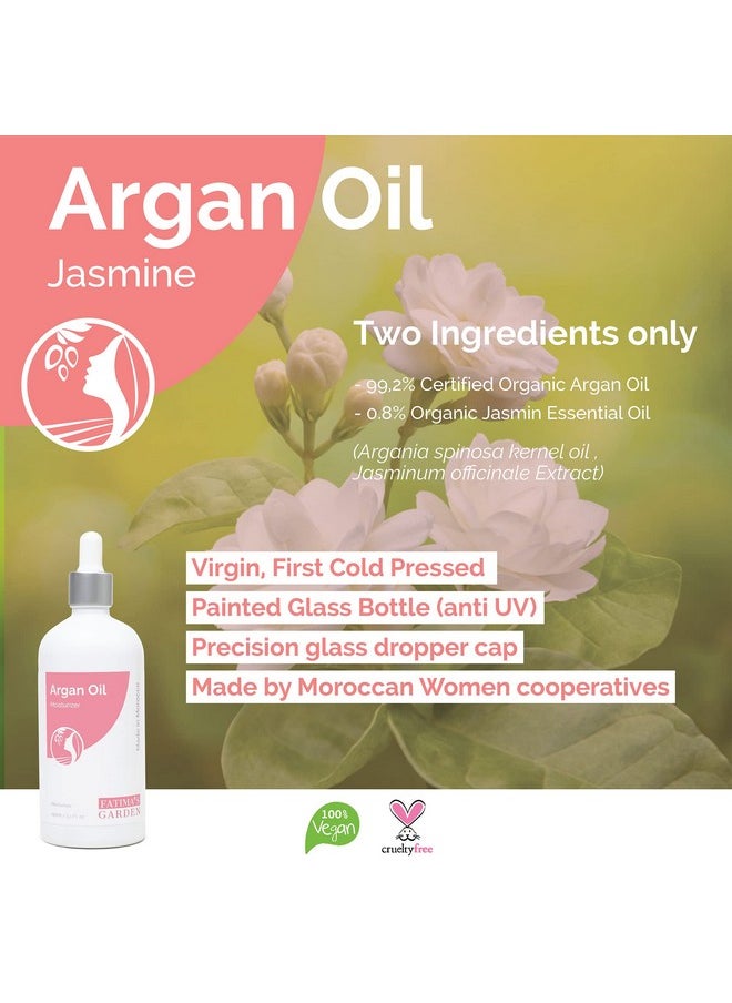 Fatima's Garden - Argan Oil With Jasmine 100% Natural For Face Hair Body Nails Antiaging Moisturizing Coldpressed Softens Clear Skin Strengthens Hair 3.4 Fl Oz / 100Ml - Image 1
