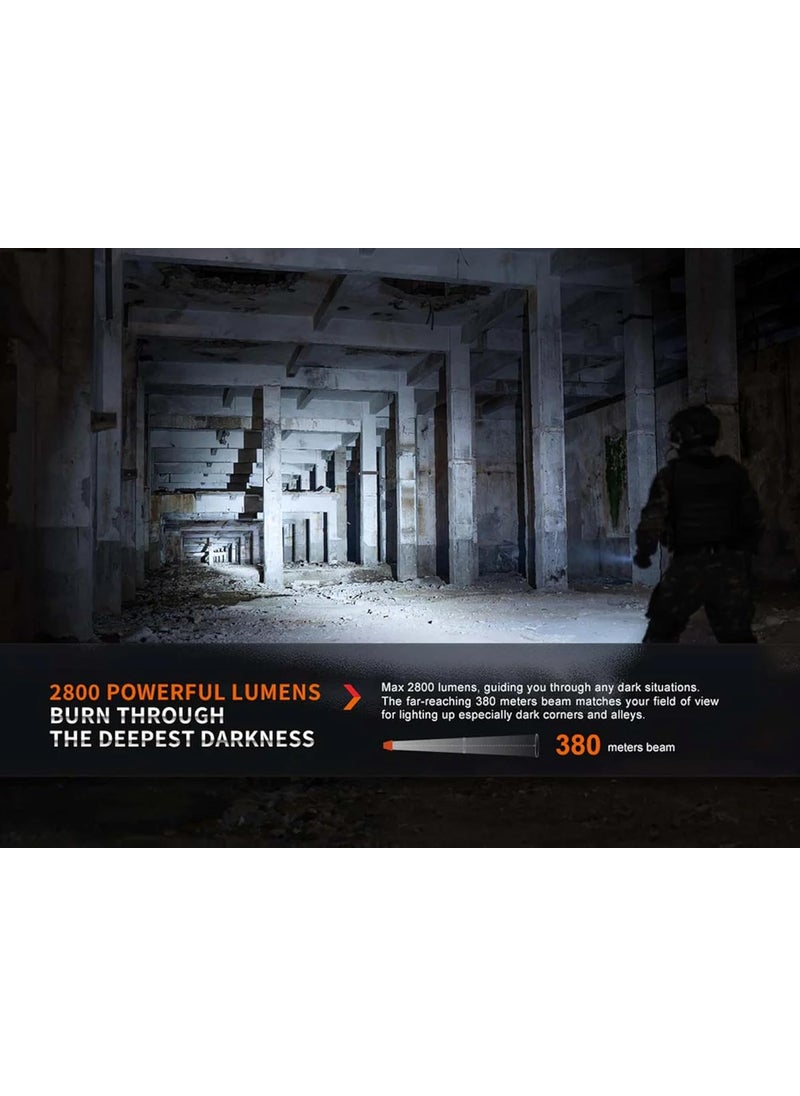 fenix Fenix PD36R Pro High Lumen Tactical Flashlight 2800 Lumens Dual Rear Switches Rechargeable with Battery and USB Wall Plug  - Image 2