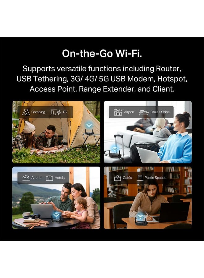 TP-LINK BE3600 Wi-Fi 7 Portable Travel Router TL-WR3602BE | Dual-Band, 2.5 Gig Port, USB 3.0 | Multi-Modes in One | OpenVPN, WireGuard庐 | Public WiFi Sharing for Hotel/Cruise/RV/Plane | No 6 GHz black - Image 4