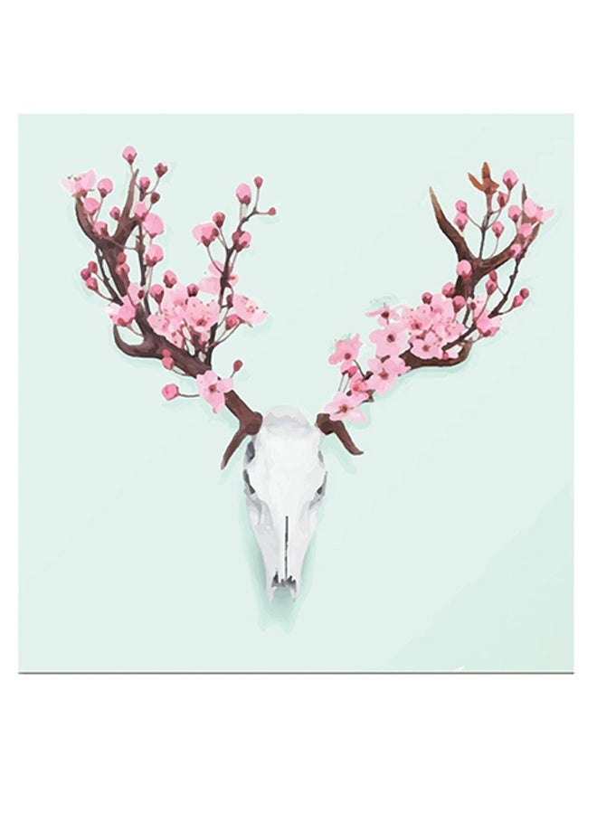 RYN Deer’s Skull Themed Wall Art Blue/Pink/White 30x30cm - Image 1