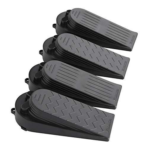 Newkiton 4-Pack Premium Door Stoppers with 2-in-1 Soft Rubber & Hard Plastic Design - Heavy Duty Wedge Stops for Floor Gaps, Child & Finger Safety, Fits Carpet/Tile/Hardwood Floors (Black) - Image 1