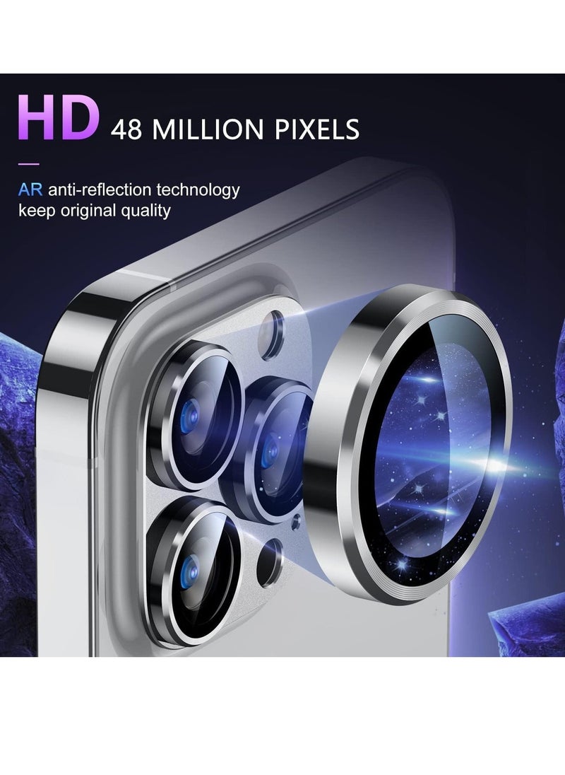 Raxoom Compatible with iPhone 15 Pro/iPhone 15 Pro Max Camera Lens Protector - Not Easy to Break, Strong Adsorption, Case-Friendly Metal Tempered Glass Rear Camera Screen Cover (Silver) - Image 3