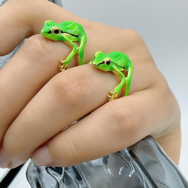 Decixde Tree Frog Ring - Adjustable, Open Frog Shaped, Delicate Vintage Punk Animal Jewelry Gift (Green) - Image 3