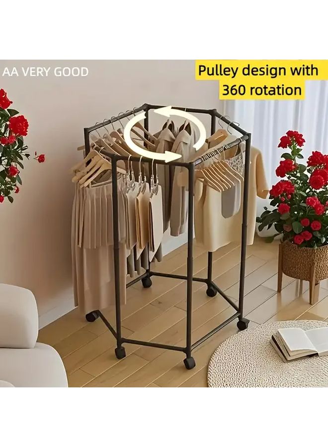 360 Degree Rotating Hexagonal Clothes Rack Space Saving Carbon Steel Freestanding Storage Shelf 15 Lbs Capacity Sturdy 16mm Metal Tubes Portable Efficient Garment Organizer All Seasons White - Image 1