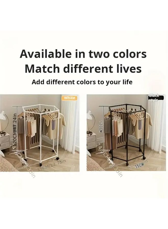 360 Degree Rotating Hexagonal Clothes Rack Space Saving Carbon Steel Freestanding Storage Shelf 15 Lbs Capacity Sturdy 16mm Metal Tubes Portable Efficient Garment Organizer All Seasons White - Image 4