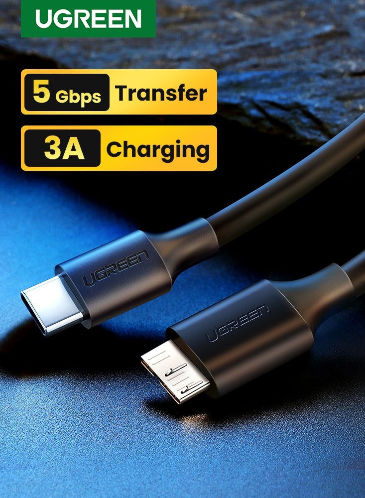 USB Type C to Micro USB Cable 0.25M External Hard Drive Cable Replacement Fast Data Transfer Compatible With External Hard Drive SSD WD Seagate MacBook Pro/Air, iPad/Tablet, iPhone, Samsung Galaxy S24 Black