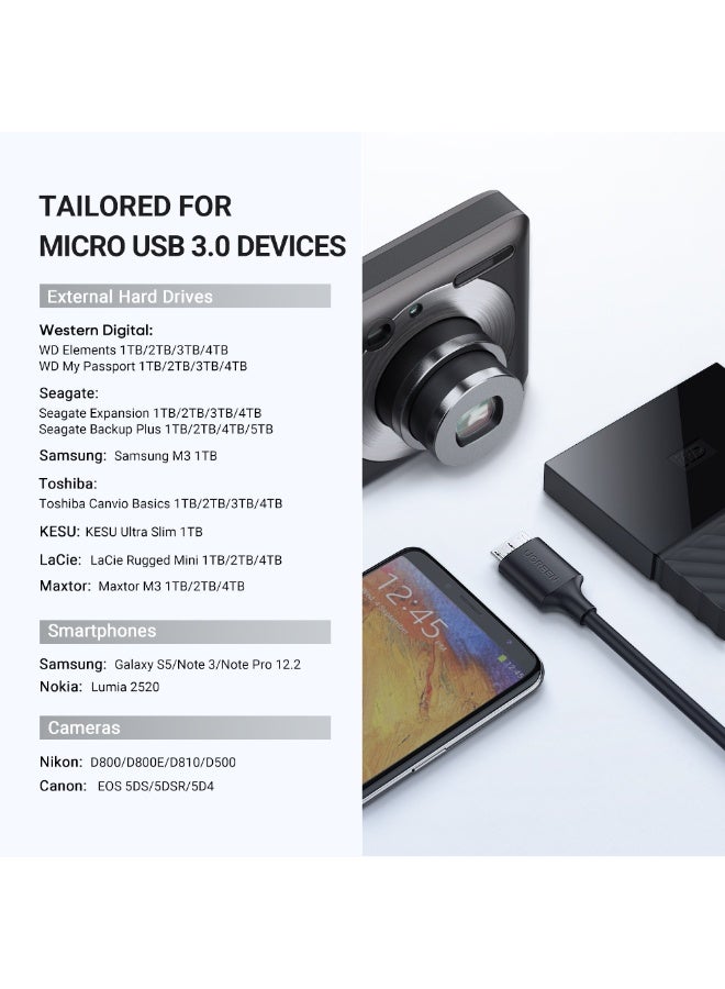 يو جرين كابل USB Type C إلى Micro USB بطول 0.25 متر، كابل بديل للقرص الصلب الخارجي، نقل بيانات سريع، متوافق مع القرص الصلب الخارجي SSD WD Seagate MacBook Pro/Air، iPad/الكمبيوتر اللوحي، iPhone، Samsung Galaxy S24 - Image 4