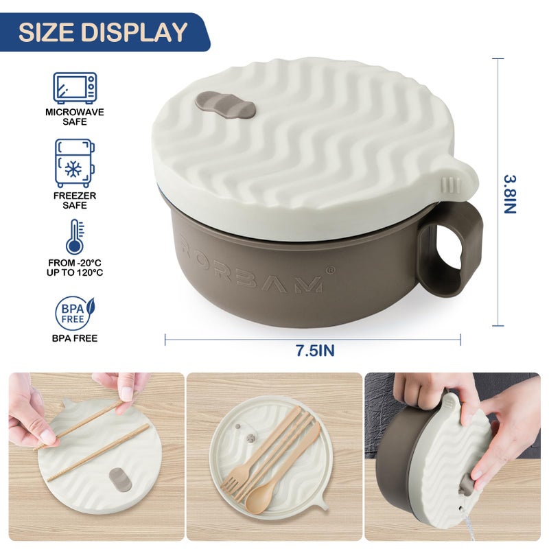 RORBAM Ramen Cooker,Microwave Ramen Bowl,Ramen Noodle Bowl 48 oz, College Dorm Room Essentials for Girls for Boys, Apartment Essentials, BPA-Free. (beige) - Image 3