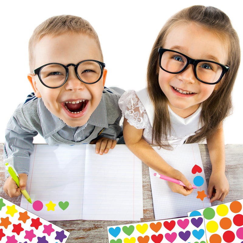 YSHIHE 2150 Pcs Star Heart Dot Stickers for Kids Rainbow Reward Small Shape Self Adhesive Sticker for School Classroom Student Teacher Supplies Behavior and DIY Decoration - Image 4
