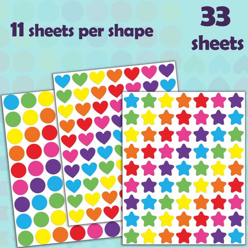 YSHIHE 2150 Pcs Star Heart Dot Stickers for Kids Rainbow Reward Small Shape Self Adhesive Sticker for School Classroom Student Teacher Supplies Behavior and DIY Decoration - Image 3